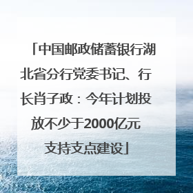 中国邮政储蓄银行湖北省分行党委书记、行长肖子政：今年计划投放不少于2000亿元支持支点建设