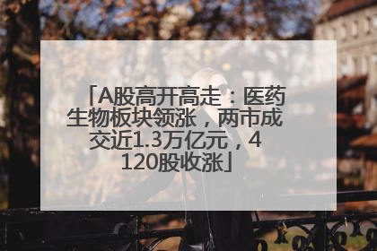 A股高开高走：医药生物板块领涨，两市成交近1.3万亿元，4120股收涨